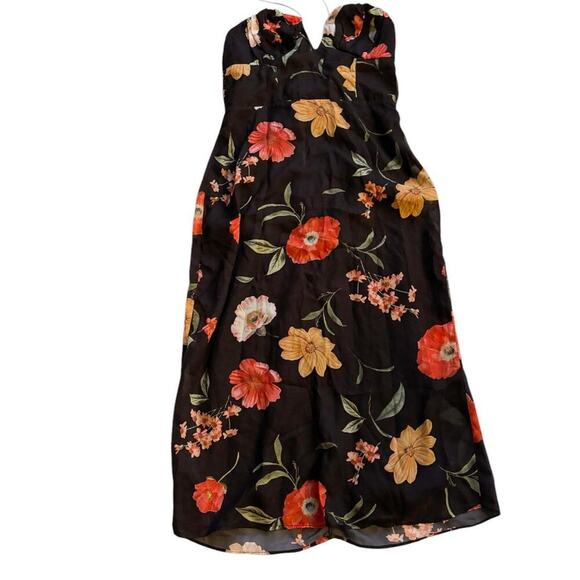 Urban Outfitters Black Sweetheart Top Summer Floral Dress Thin Halter - Picture 1 of 6